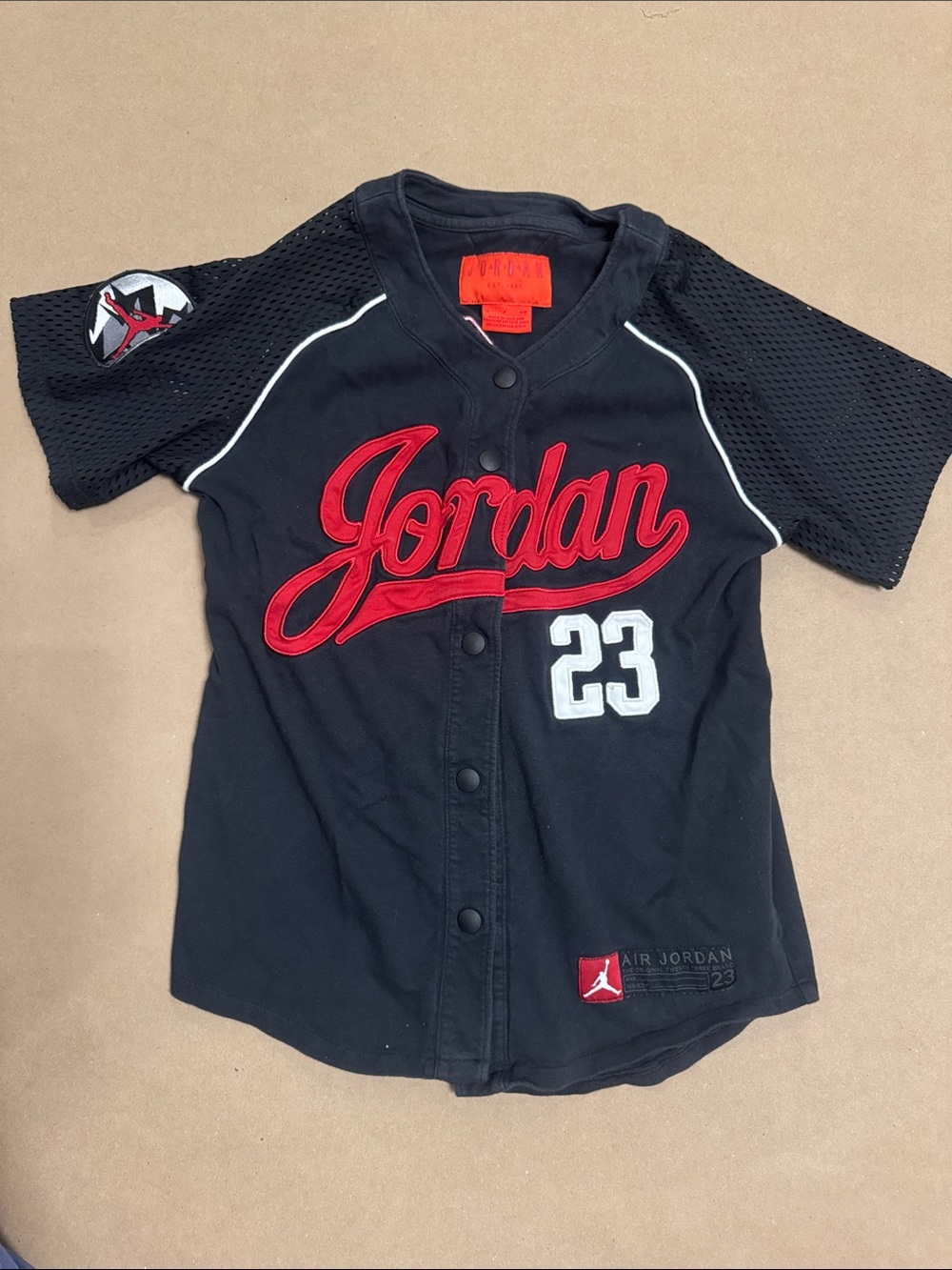 Jordan 23 Black, Red & White Kids Button Baseball Jersey